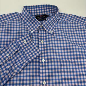 Vineyard Vines Performance XL Slim Fit Blue Pink Check Long Sleeve Murray Shirt